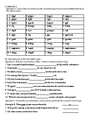 Đề thi học kì 1 môn Tiếng Anh Lớp 8